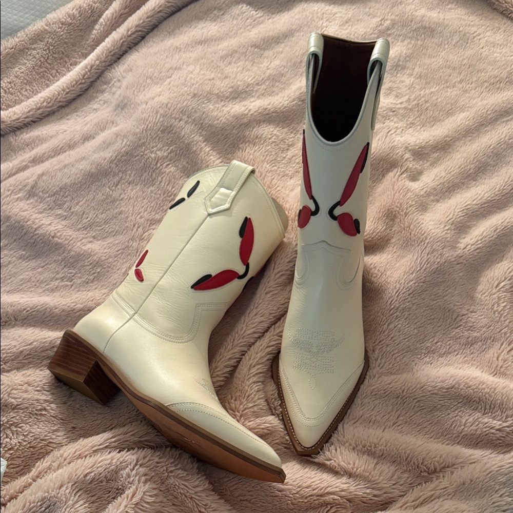 Zadig & Voltaire Cream and Red Ankle Boots - Picture 2 of 2